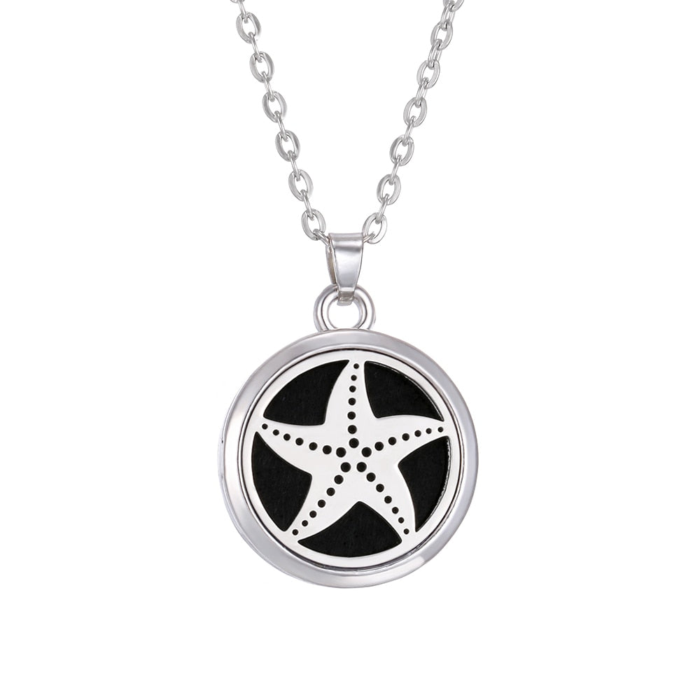 Aromatherapy necklace for essential oils, wearable diffuser pendant for relaxation and wellness.